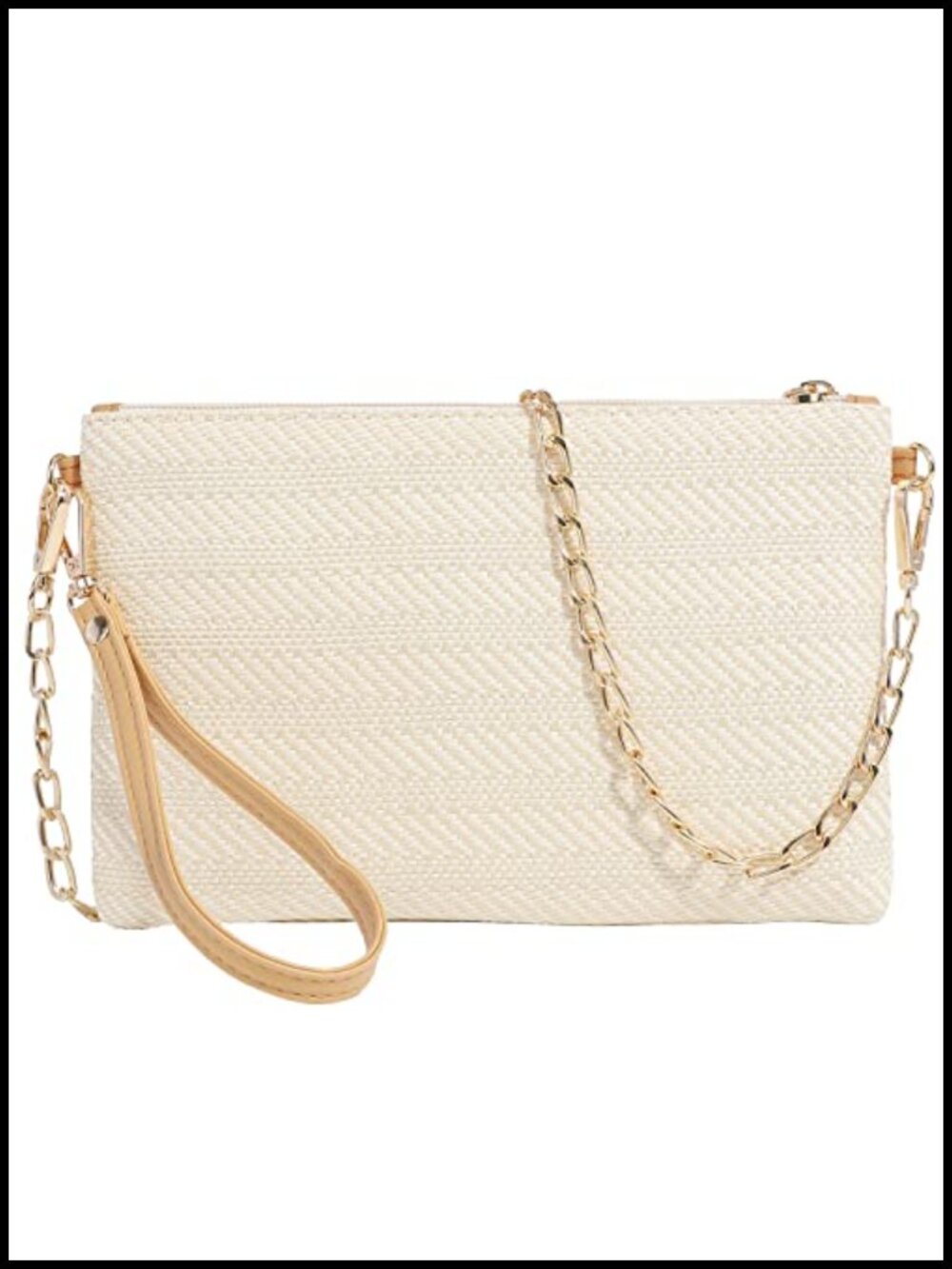 Straw Clutch Crossbody Bag Detachable Wristlet Wallet Beach Summer